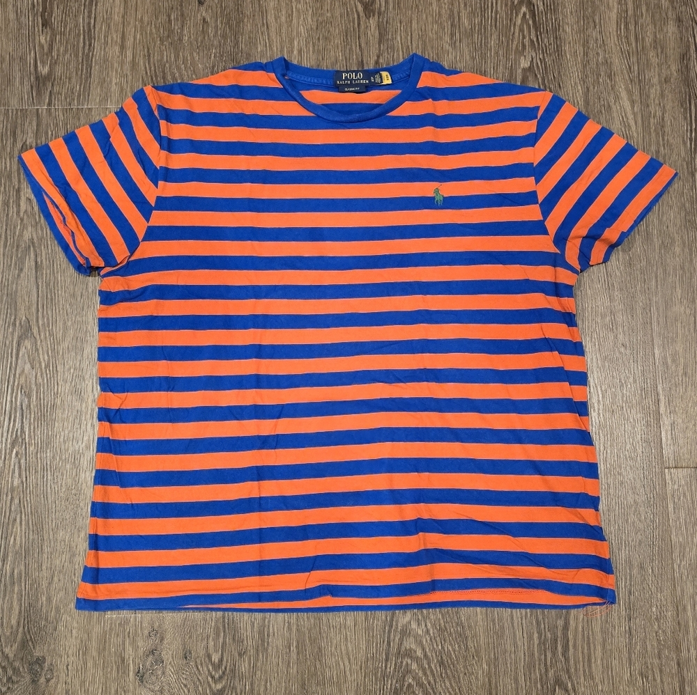 Polo Ralph Lauren Blue and Orange Striped Tee Size XL